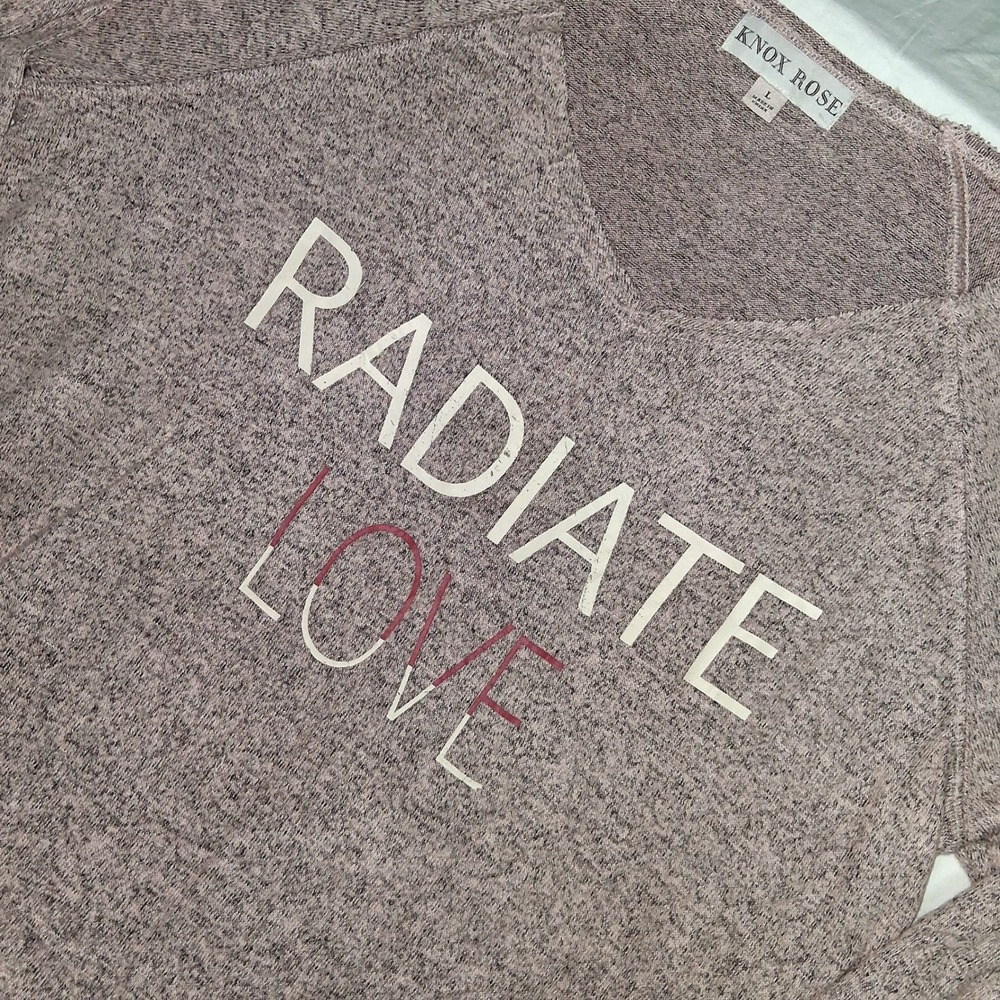 Knox Rose Womens Large Pullover Top Radiate Love V Neck Long Sleeve